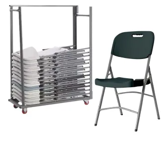 Lot de 24 chaises pliantes grises ou blanches en plastique et chariot