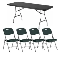 Lot de table et chaise pliante grises en plastique