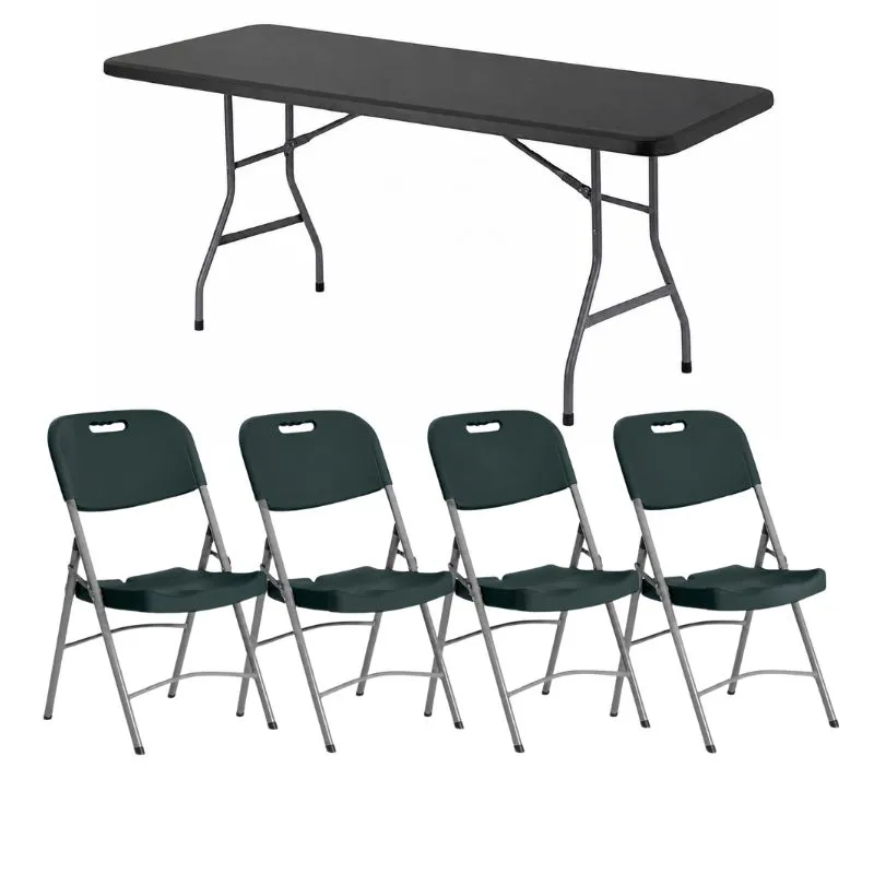 Lot de table et chaise pliante grises en plastique