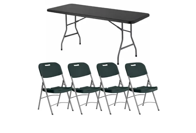 Lot de table et chaise pliante grises en plastique