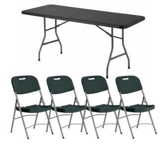Lot de table et chaise pliante grises en plastique