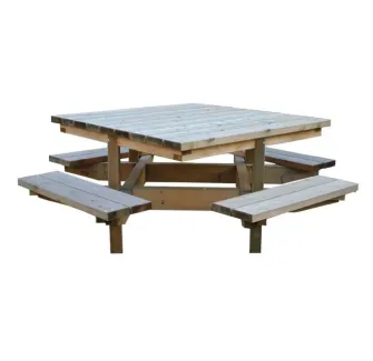 Table de pique nique pour collectivité en bois carrée