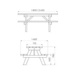 Dimensions de la table avec banc en bois Turin Dimensions de la table avec banc en bois Turin