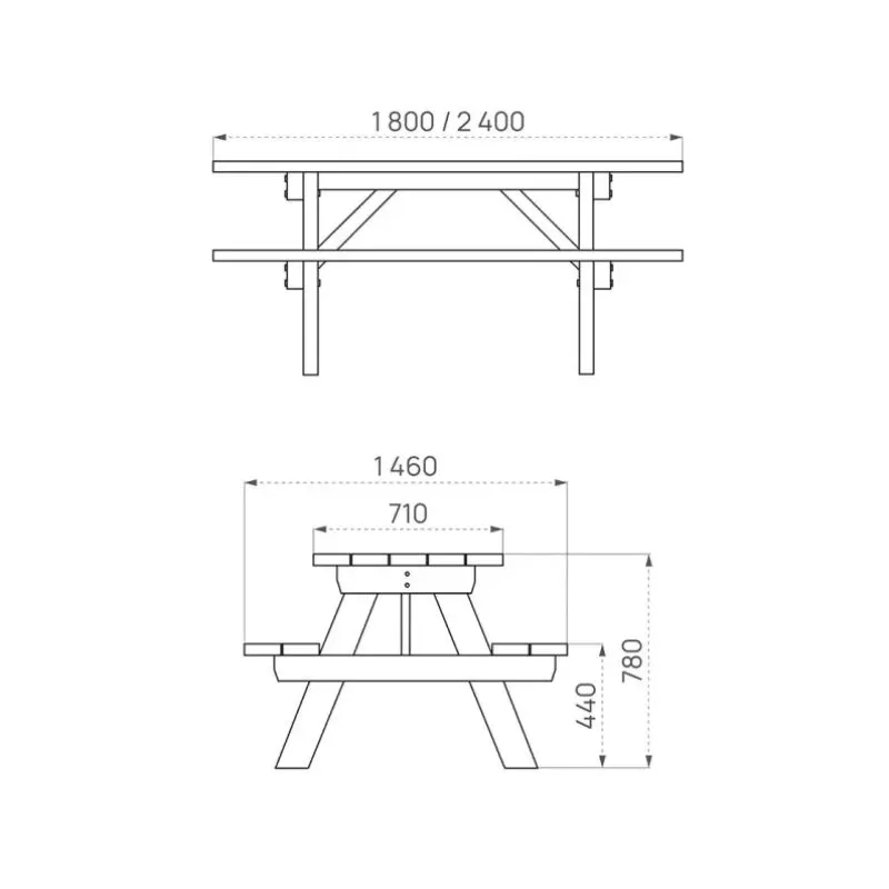 Dimensions de la table avec banc en bois Turin Dimensions de la table avec banc en bois Turin