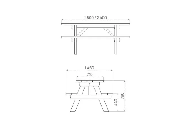 Dimensions de la table avec banc en bois Turin Dimensions de la table avec banc en bois Turin