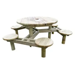 Table pique-nique ronde en bois 6 places Table pique-nique ronde en bois 6 places