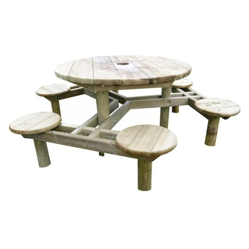 Table pique-nique ronde en bois 6 places Table pique-nique ronde en bois 6 places