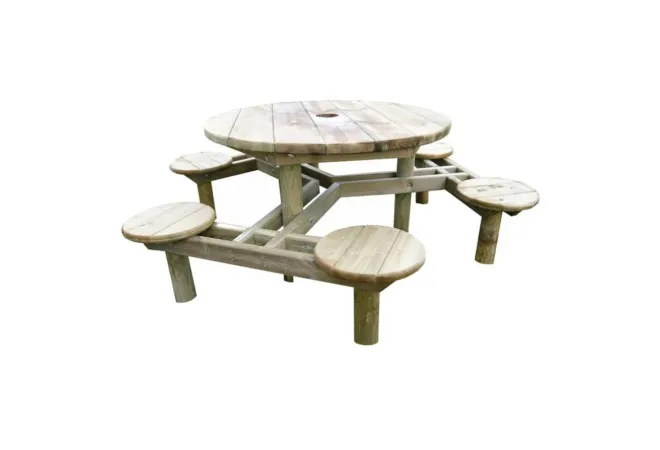 Table pique-nique ronde en bois 6 places Table pique-nique ronde en bois 6 places
