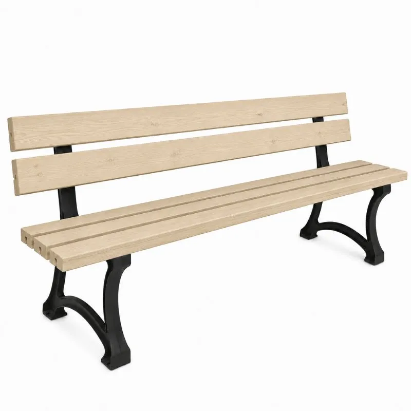 Banc urbain en pin et piètement en fonte Banc urbain en pin et piètement en fonte