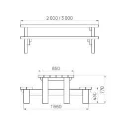 Dimensions de la table pique-nique bois version standard ou PMR Dimensions de la table pique-nique bois version standard ou PMR