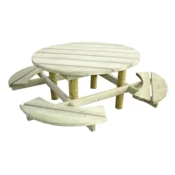 Table de pique-nique ronde en bois pour 8 personnes Table de pique-nique ronde en bois pour 8 personnes