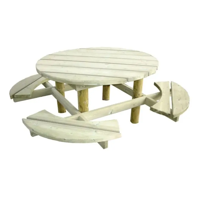 Table de pique-nique ronde en bois pour 8 personnes Table de pique-nique ronde en bois pour 8 personnes