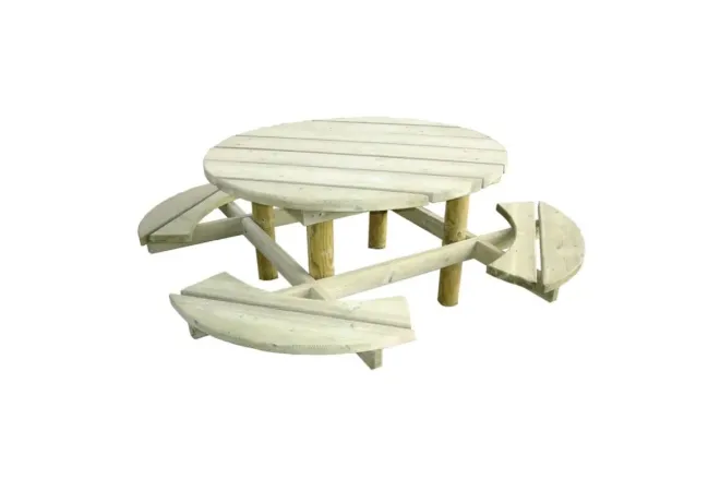 Table de pique-nique ronde en bois pour 8 personnes Table de pique-nique ronde en bois pour 8 personnes