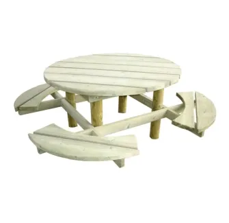 Table de pique-nique ronde en bois pour 8 personnes