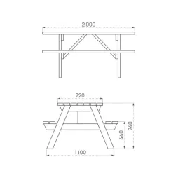 Dimensions de la table bois avec banc exterieur Dimensions de la table bois avec banc exterieur