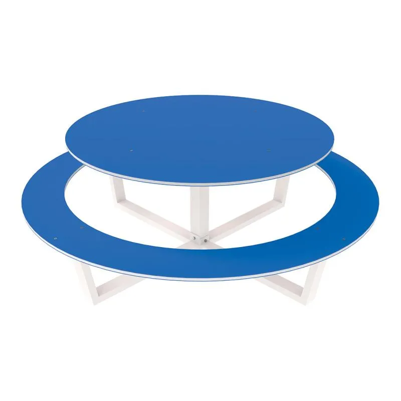 Table pique-nique ronde acier et PEHD bleue Table pique-nique ronde acier et PEHD bleue