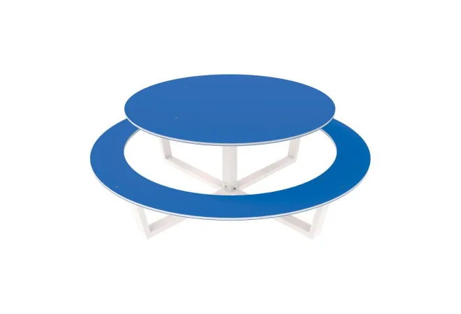 Table pique-nique ronde acier et PEHD bleue Table pique-nique ronde acier et PEHD bleue