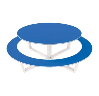 Table pique-nique ronde acier et PEHD bleue