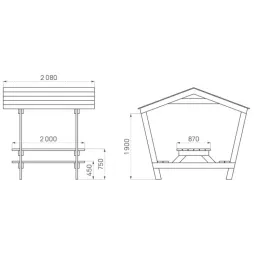 Dimensions de la table pique-nique en bois avec toit Dimensions de la table pique-nique en bois avec toit