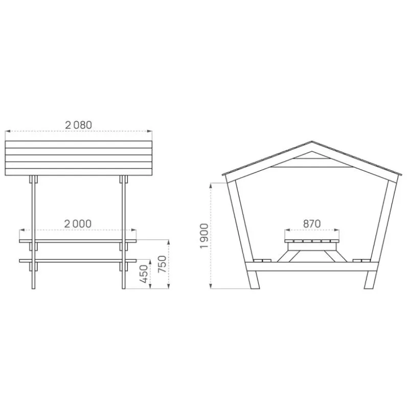 Dimensions de la table pique-nique en bois avec toit Dimensions de la table pique-nique en bois avec toit