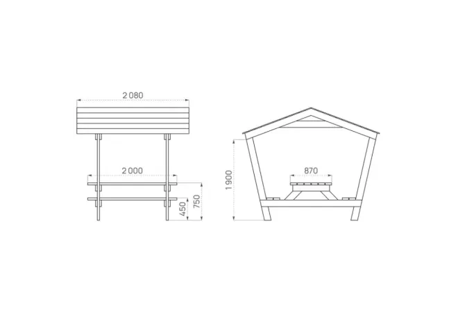 Dimensions de la table pique-nique en bois avec toit Dimensions de la table pique-nique en bois avec toit