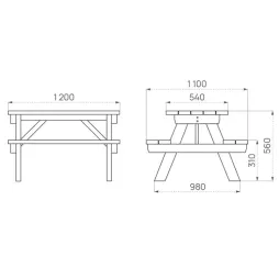 Dimensions de la table de pique-nique en bois pour enfants Dimensions de la table de pique-nique en bois pour enfants