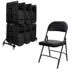 Lot de 60 chaises salles des fêtes en vinyle et chariot de transport Lot de 60 chaises salles des fêtes en vinyle et chariot de transport