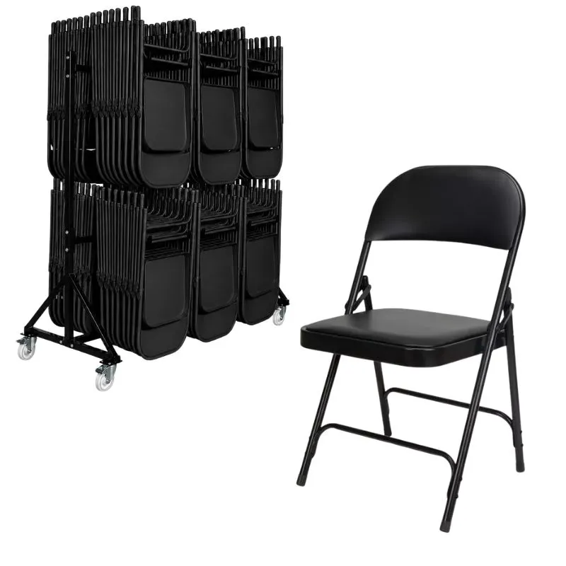 Lot de 60 chaises salles des fêtes en vinyle et chariot de transport Lot de 60 chaises salles des fêtes en vinyle et chariot de transport