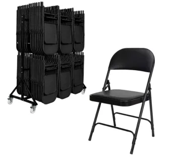 Lot de 60 chaises salles des fêtes en vinyle et chariot de transport