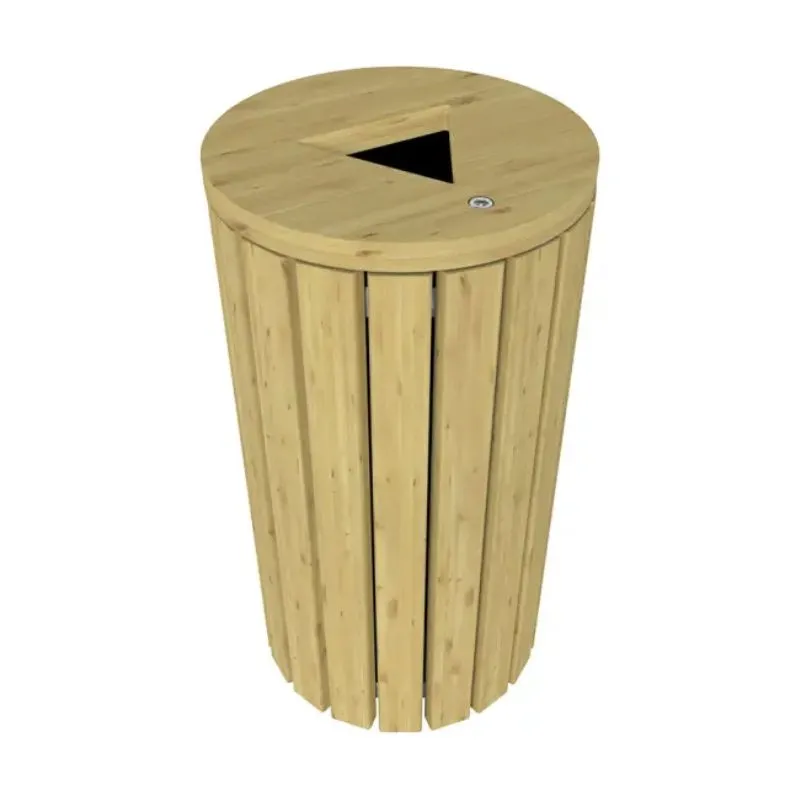 Poubelle de ville ronde en bois de 110 litres Poubelle de ville ronde en bois de 110 litres