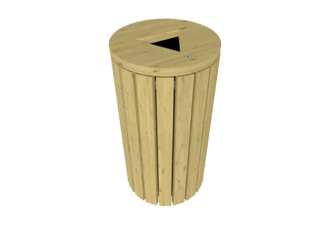 Poubelle de ville ronde en bois de 110 litres Poubelle de ville ronde en bois de 110 litres