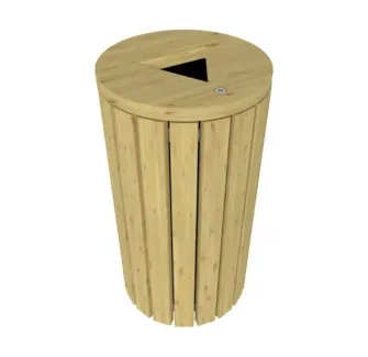 Poubelle de ville ronde en bois de 110 litres