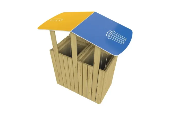 Poubelle tri sélectif 2 x 100 L avec toit en PEHD jaune et bleu Poubelle tri sélectif 2 x 100 L avec toit en PEHD jaune et bleu