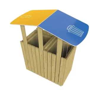 Poubelle tri sélectif 2 x 100 L avec toit en PEHD jaune et bleu