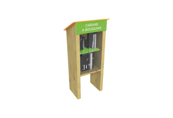 Cabane à bouquins en bois et PEHD avec vitrine