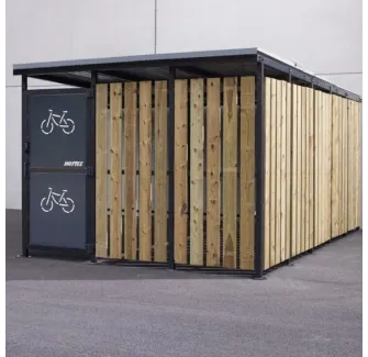 Abri 2 roues sécurisé en acier et bardage en bois