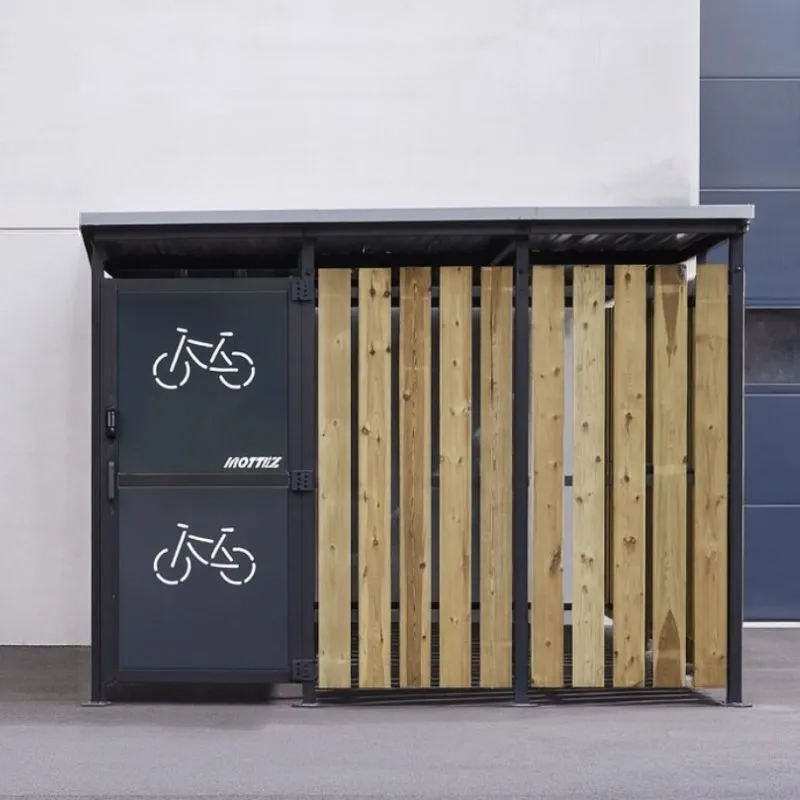 Abri cycles sécurisé de 3 x 5 m en acier et bois Abri cycles sécurisé de 3 x 5 m en acier et bois