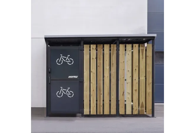 Abri cycles sécurisé de 3 x 5 m en acier et bois Abri cycles sécurisé de 3 x 5 m en acier et bois