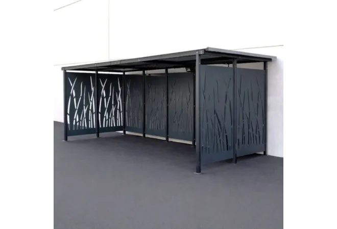 Abri 2 roues 5x2m en acier motif roseaux Abri 2 roues 5x2m en acier motif roseaux