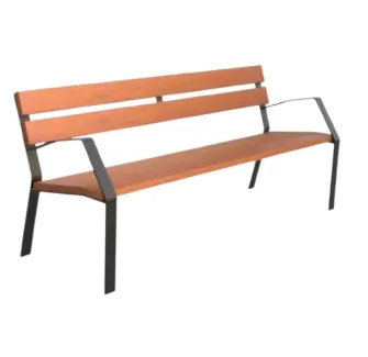 Banc jardin public en bois exotique 6 lames 180 cm