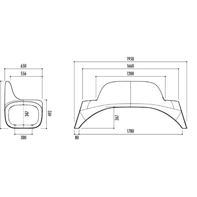 Dimensions du banc urbain design en plastique Dimensions du banc urbain design en plastique