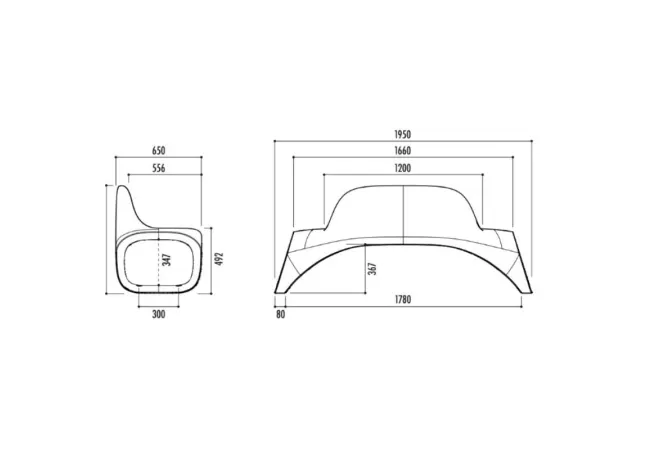 Dimensions du banc urbain design en plastique Dimensions du banc urbain design en plastique