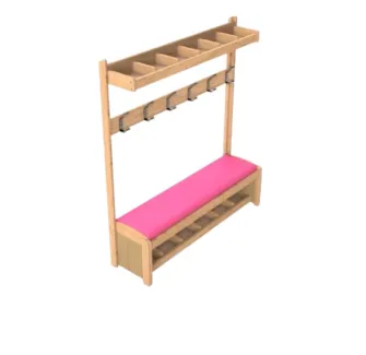 Banc vestiaire crèche avec 6 casiers et 6 patères