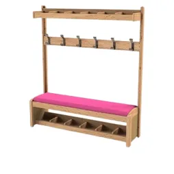 Banc vestiaire assise framboise avec 6 patères Banc vestiaire assise framboise avec 6 patères
