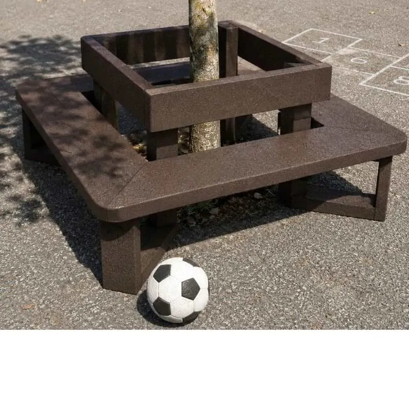 Banc scolaire extérieur tour d'arbre en plastique recyclé