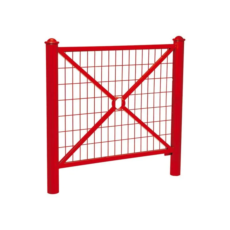 Barrière métallique rouge, grillagée, pommeaux Agora, 1072 mm