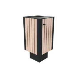 Poubelle urbaine HPL effet lames chêne clair et acier de 60 L