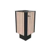 Poubelle urbaine HPL effet lames chêne clair et acier de 60 L