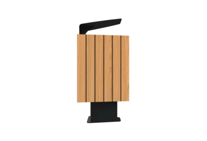 Corbeille avec toit en métal et HPL effet lattes finition teck