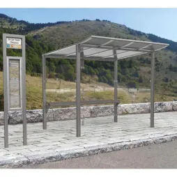 Abribus moderne en acier, coloris gris Procity, longueur 2500 mm en milieu rural Abribus moderne en acier, coloris gris Procity, longueur 2500 mm en milieu rural